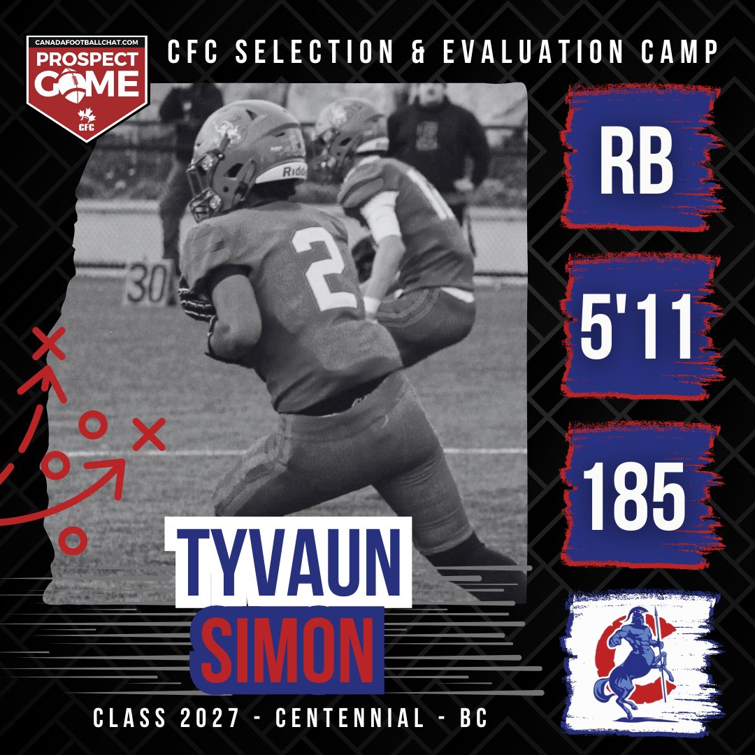 CFC CAMP SPOTLIGHT 💯➡️ t.ly/zPN2i

👤 RB <a href="/Tyvaun_Simon/">Tyvaun Simon WR/RB ‘27🇨🇦/‘28🇺🇸</a> 
🎓 Class 2027
🏫 Centennial
📍 Coquitlam, BC
🏈 Surrey Selection/Evaluation Camp
📅 January 31st

"I’m looking to compete and get some more exposure so I can start picking up offers. And I also wanna play on