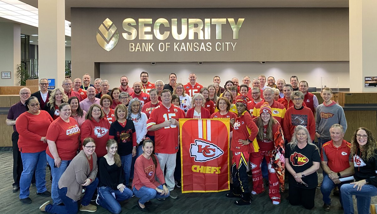 Your hometown bank supporting your hometown team! 🏈 So excited for Sunday's game against Buffalo. #RedFriday #ChiefsKingdom #SBKCpeople #SecurityBankKC Let's make it a 3-peat! 🏆