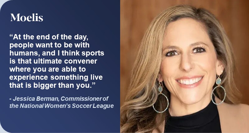 Moelis & Company (@moelis) on Twitter photo Moelis was honored to host <a href="/JessicaBerman1/">Jessica Berman</a>, Commissioner of the <a href="/NWSL/">National Women’s Soccer League</a>, for an inspiring conversation with Co-Founder & Co-President Navid Mahmoodzadegan about her career journey and the future of the NWSL. #SpeakerSeries Moelis was honored to host <a href="/JessicaBerman1/">Jessica Berman</a>, Commissioner of the <a href="/NWSL/">National Women’s Soccer League</a>, for an inspiring conversation with Co-Founder & Co-President Navid Mahmoodzadegan about her career journey and the future of the NWSL. #SpeakerSeries