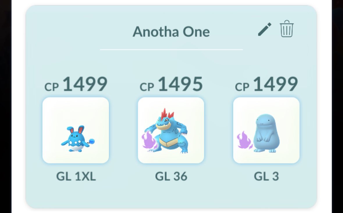 waterbug8_'s tweet photo. Dual Destiny Season Legend achieved. Used this team from 2600s to legend during Go Battle Week. Don’t really recommend though. This triple water team seemed to beat a lot of common lines though. Just watch out for grass in the back! 🙂 https://t.co/BMsqCowkQs