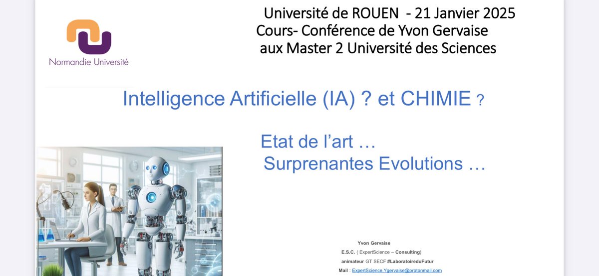 Yvon Gervaise (@expertscience) on Twitter photo Vidéo de la #Conférence que j’ai faite à l’Université de #Rouen le 21 Janvier 2025 .
« #IA ? État de l’art et surprenantes évolutions de l’Intelligence Artificielle
Cc <a href="/univrouen/">Université de Rouen Normandie</a> , <a href="/Universite_Caen/">Université de Caen Normandie</a>
🟢📹▶️ webtv.univ-rouen.fr/videos/intelli…
#ExpertScience Vidéo de la #Conférence que j’ai faite à l’Université de #Rouen le 21 Janvier 2025 .
« #IA ? État de l’art et surprenantes évolutions de l’Intelligence Artificielle
Cc <a href="/univrouen/">Université de Rouen Normandie</a> , <a href="/Universite_Caen/">Université de Caen Normandie</a>
🟢📹▶️ webtv.univ-rouen.fr/videos/intelli…
#ExpertScience