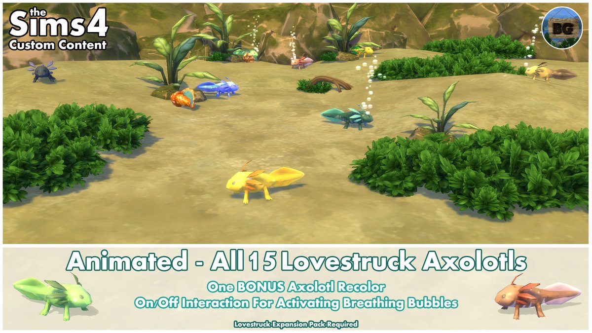 🎉New mod: Animated Axolotls🎉
All 15 Axolotls liberated from their aquarium!
For more info, take a look at the CurseForge project page.
🔽curseforge.com/sims4/build-bu…

#TheSims4 #Sims4 #TheSims4Mods #TheSims4CustomContent #TheSims4CC