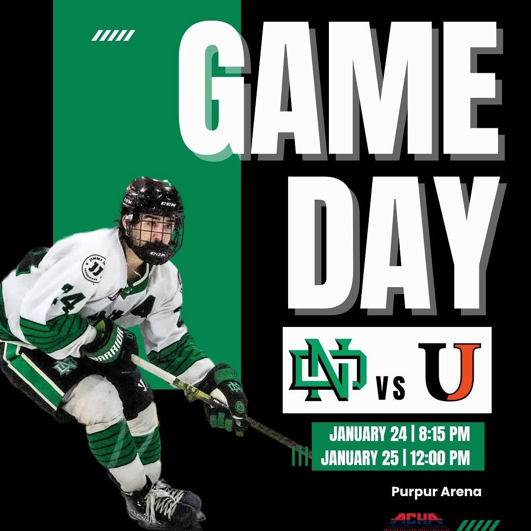 GAMEDAY! Last conference series.

vs. Jamestown | 1/24 @ 8:15 pm and 1/25 @ 12:00 pm | Purpur Arena

#UNDproud | #LGH