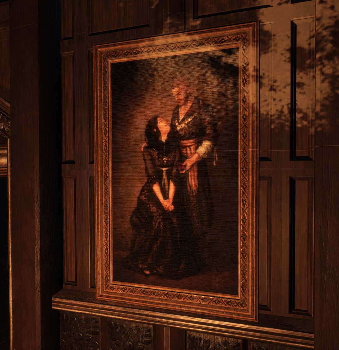 voneverecs's tweet photo. There are a few paintings of a woman at the von everec manor and every single one have the face ruined. The only painting where this doesn’t occur is the one where Iris is with Olgierd. https://t.co/AwG4oLOZg6