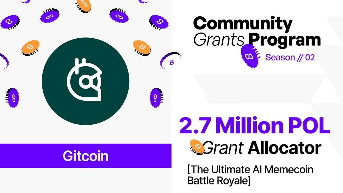 0xPolygon's tweet photo. Gitcoin is unleashing the ultimate AI memecoin battle royale for the PCGP ⚔️
The stakes are high and 2.7M POL will be distributed to teams innovating with AI memecoins.
Four weeks. Enter the arena: https://t.co/5lkx8R3i3K https://t.co/U3TY2oAfTn