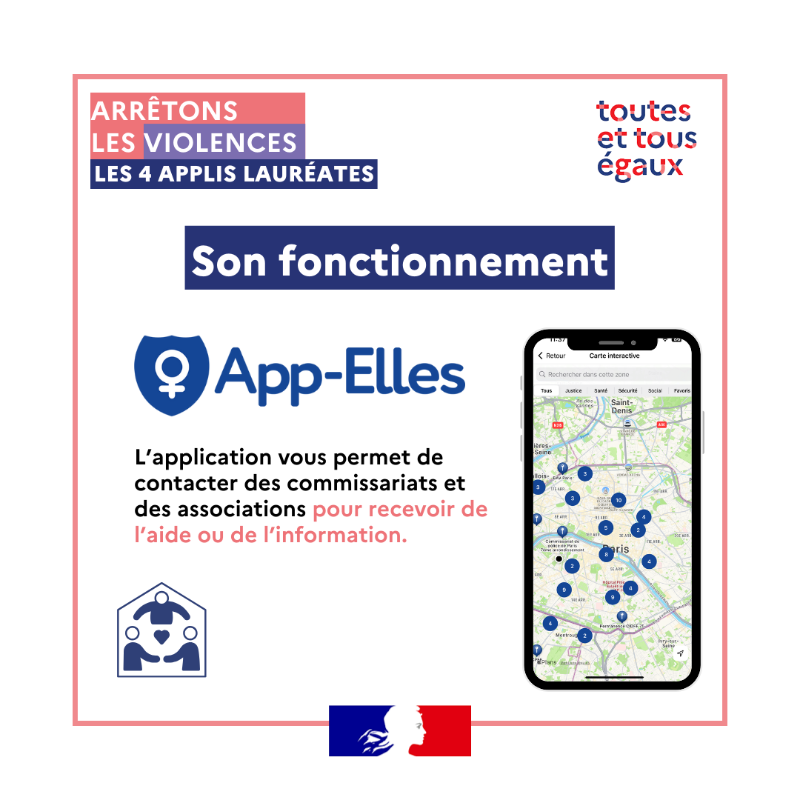 egalite_gouv's tweet photo. #ArrêtonsLesViolences I App-Elles : pour alerter face aux violences sexistes et sexuelles
Une application gratuite permettant d'agir immédiatement en cas de danger !
📍 Trouvez des lieux d'aide ou d'information grâce à une carte interactive.