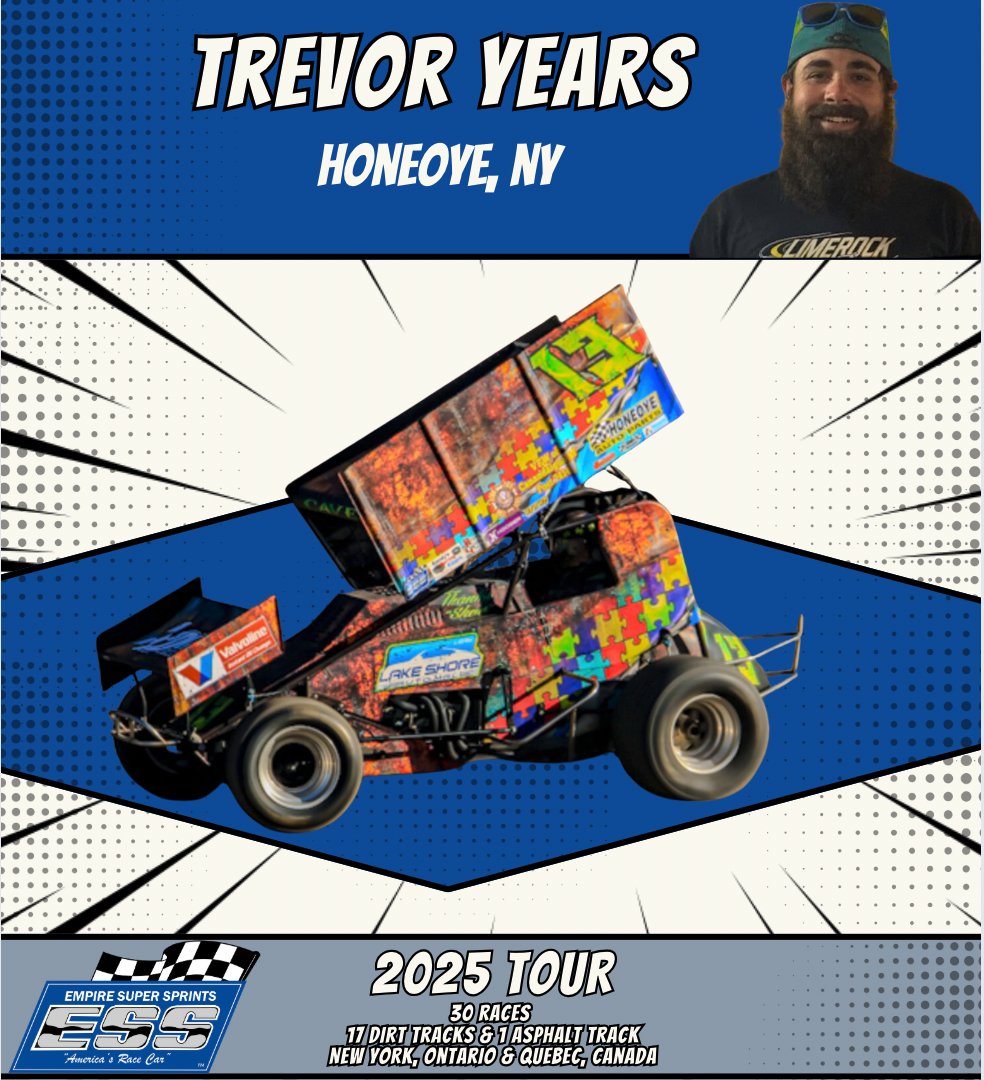 ESSprints's tweet image. @Yearsmotorsports has joined ESS' 2025 Tour. Trevor's #13T Panther chassis with a Donath Motorworx engine is sponsored by Lake Shore Auto Mall and Honeoye Auto Parts.