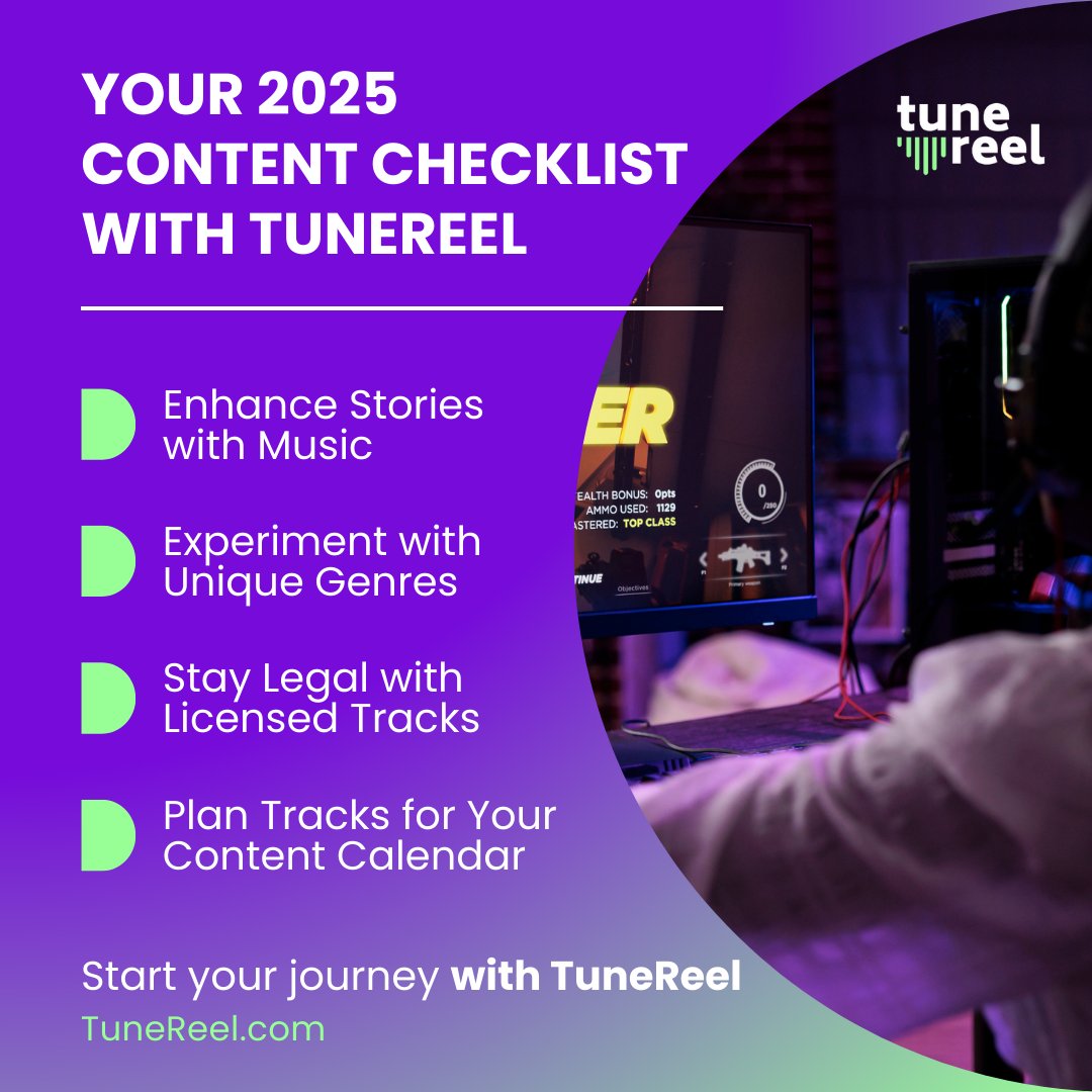 ✨ Your 2025 Content Checklist:
✔️ Captivating music for your stories
✔️ Fresh, unique genres
✔️ Licensed, royalty-free tracks
✔️ Soundtracks for every project

🚀 Start creating standout content today at TuneReel.com! 🎶