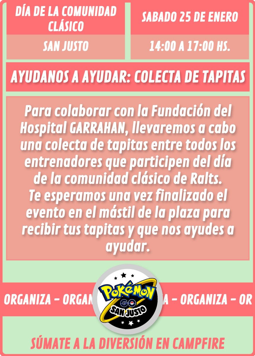 pgosanjusto's tweet photo. Colecta Solidaria

Estaremos a partir de las 17:00 Hs en el mástil de la plaza, recibiendo sus tapitas para ayudar a la fundación del hospital Garrahan.

Los invitamos a que se sumen a esta misión de impacto social colaborando con la cantidad de tapitas que puedan.

Los esperamos https://t.co/MgX3wN6yuw