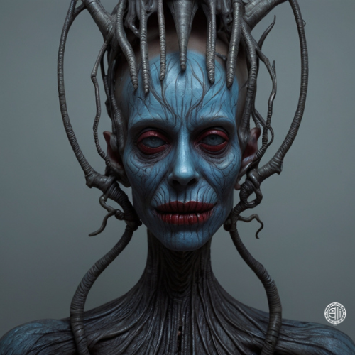 Elianisweb3's tweet photo. Azura V., The Lattice Queen 👑

Where humanity ends, and machines begin. The dark future is now.

#timburtonstyle #timburtonart #Alien #darkart