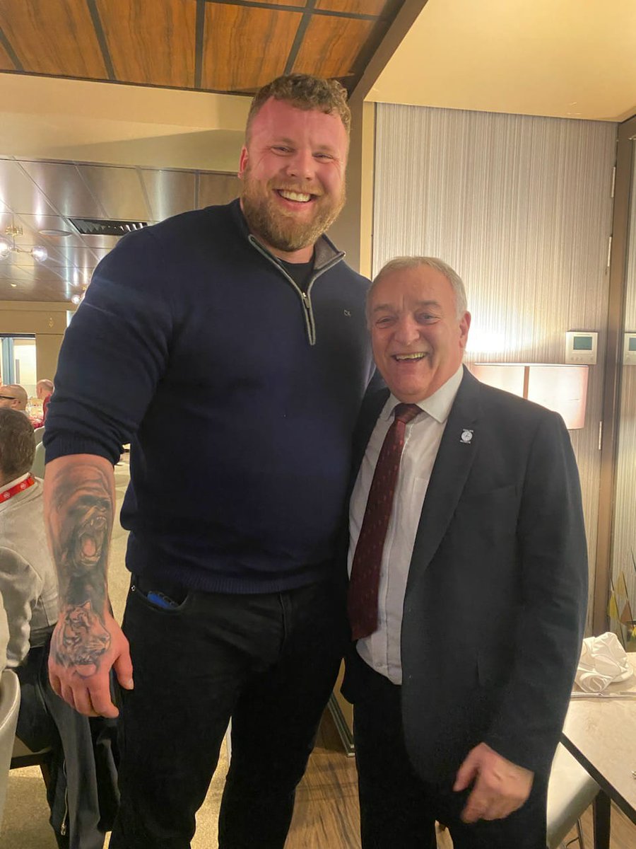 LouMacari10's tweet image. The BIG guy on the left is the world's strongest man, Tom Stoltman, who was also at the United v Rangers game last night. I politely declined the offer of an arm wrestle