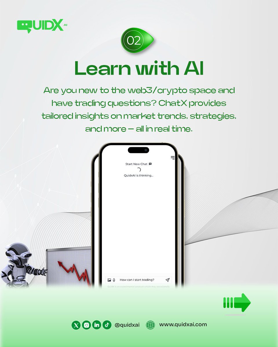 quidxai's tweet image. Starting your trading journey? 🚀

Here are the steps to using QuidX AI’s ChatX feature and taking your trades to the next level! 📊 

Let AI guide you through risk management, market insights, and more!

#TradingWithAI #ChatXAI #ForexForBeginners #CryptoTrading #SmartInvesting