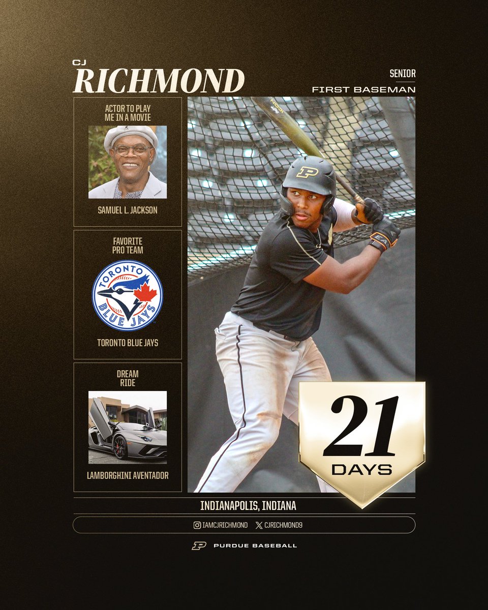 Purdue Baseball (@purduebaseball) on Twitter photo 2⃣1⃣ An impact bat in the powerful hands of an Indy native. Can't wait to watch <a href="/CJRichmond9/">CJ Richmond</a> rake in the middle of our lineup
💥 .380/.479/.667, 33 XBH, 67 RBI in 2024 at WMU
🏅 All-MAC, All-Region as WMU went to NCAA Regional
⚒️ All-State at Park Tudor HS, batting .515 w/ 10 HR 2⃣1⃣ An impact bat in the powerful hands of an Indy native. Can't wait to watch <a href="/CJRichmond9/">CJ Richmond</a> rake in the middle of our lineup
💥 .380/.479/.667, 33 XBH, 67 RBI in 2024 at WMU
🏅 All-MAC, All-Region as WMU went to NCAA Regional
⚒️ All-State at Park Tudor HS, batting .515 w/ 10 HR