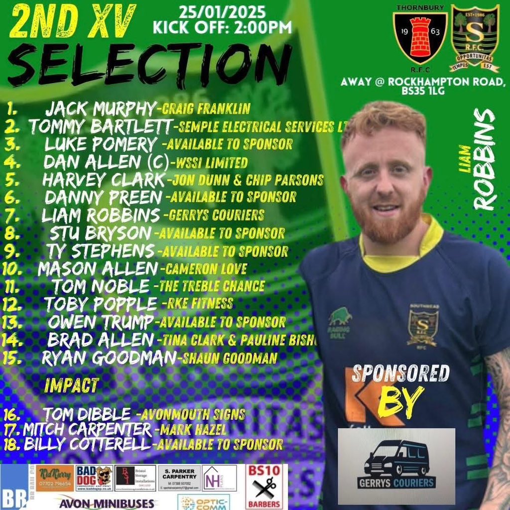 Southmead RFC (@southmeadrfc) on Twitter photo One game tomorrow, the 2nd XV travel to <a href="/ThornburyRFC/">Thornbury Rugby Club</a>, 2pm kick off.
Good luck all!
COTM One game tomorrow, the 2nd XV travel to <a href="/ThornburyRFC/">Thornbury Rugby Club</a>, 2pm kick off.
Good luck all!
COTM