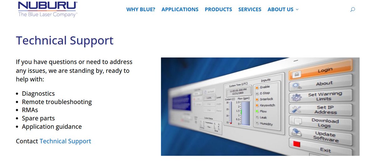 CrusaderStocks's tweet image. $BURU If you have questions or need to address any issues, @nuburulasers is standing by, ready to help with:

#Diagnostics
#Remotetroubleshooting
#RMAs
#Spareparts
#Applicationguidance
Contact Technical Support  nuburu.net/services/