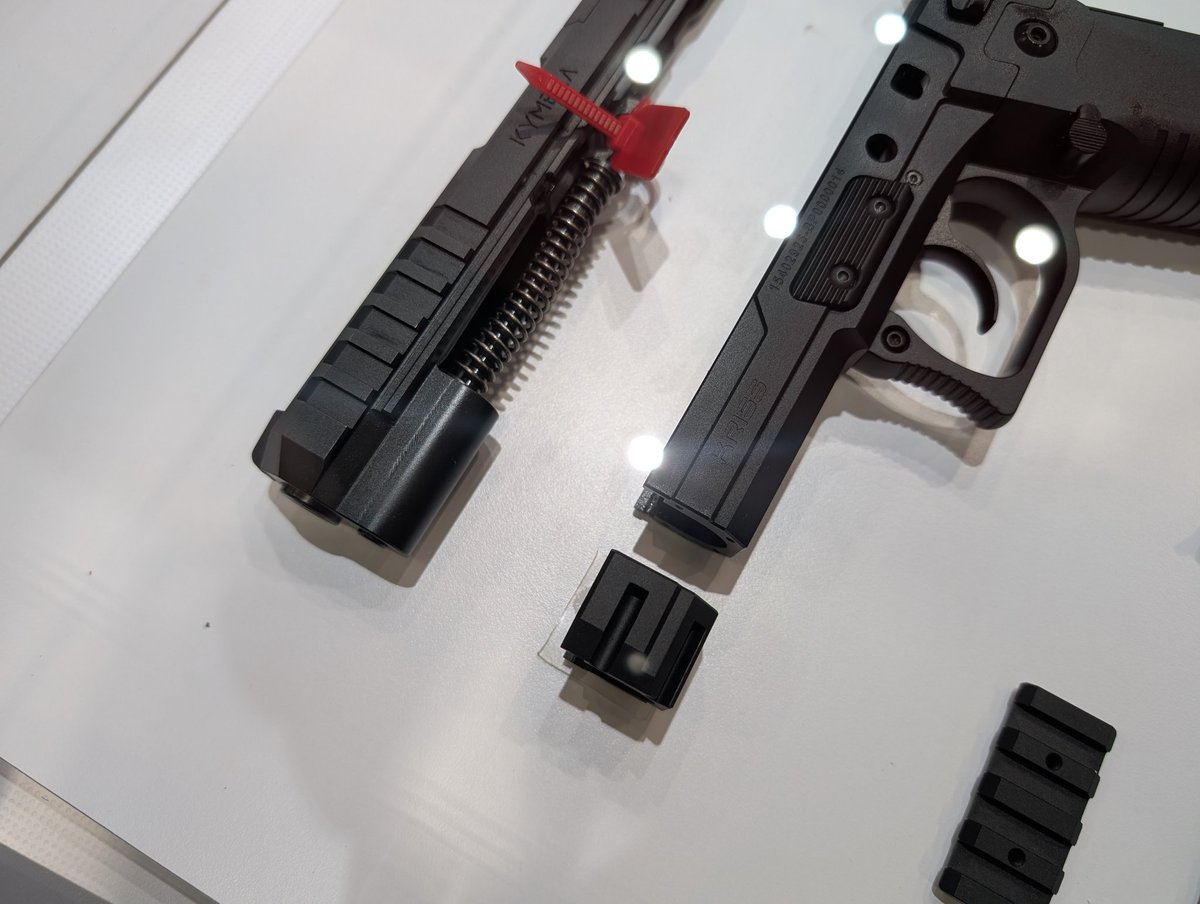 historicfirearm's tweet image. KRISS' upcoming Krymera. The compact frame can be extended to a full size frame with a small block. Unusual. 
#SHOTShow #SHOTSShow2025