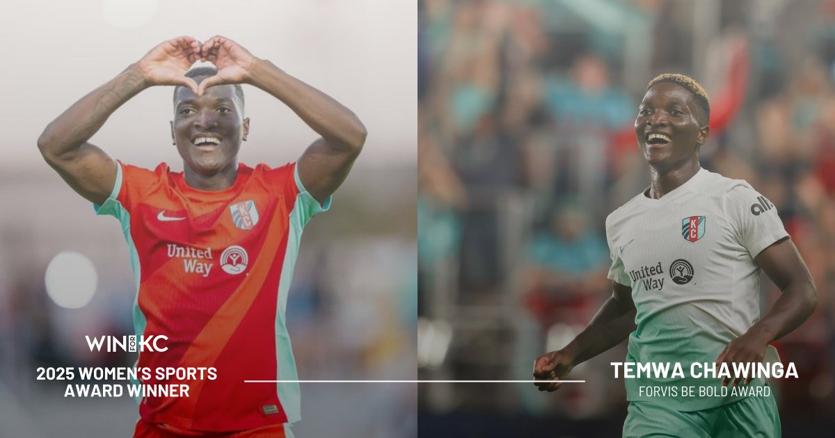 WINforKC's tweet photo. Celebrating the 2025 Women’s Sports Award Winner: The Forvis Be Bold Award goes to Temwa Chawinga! @thekccurrent
#TemwaChawinga #Forvis #BeBoldAward #WSAWinner https://t.co/1O98fNZXu2