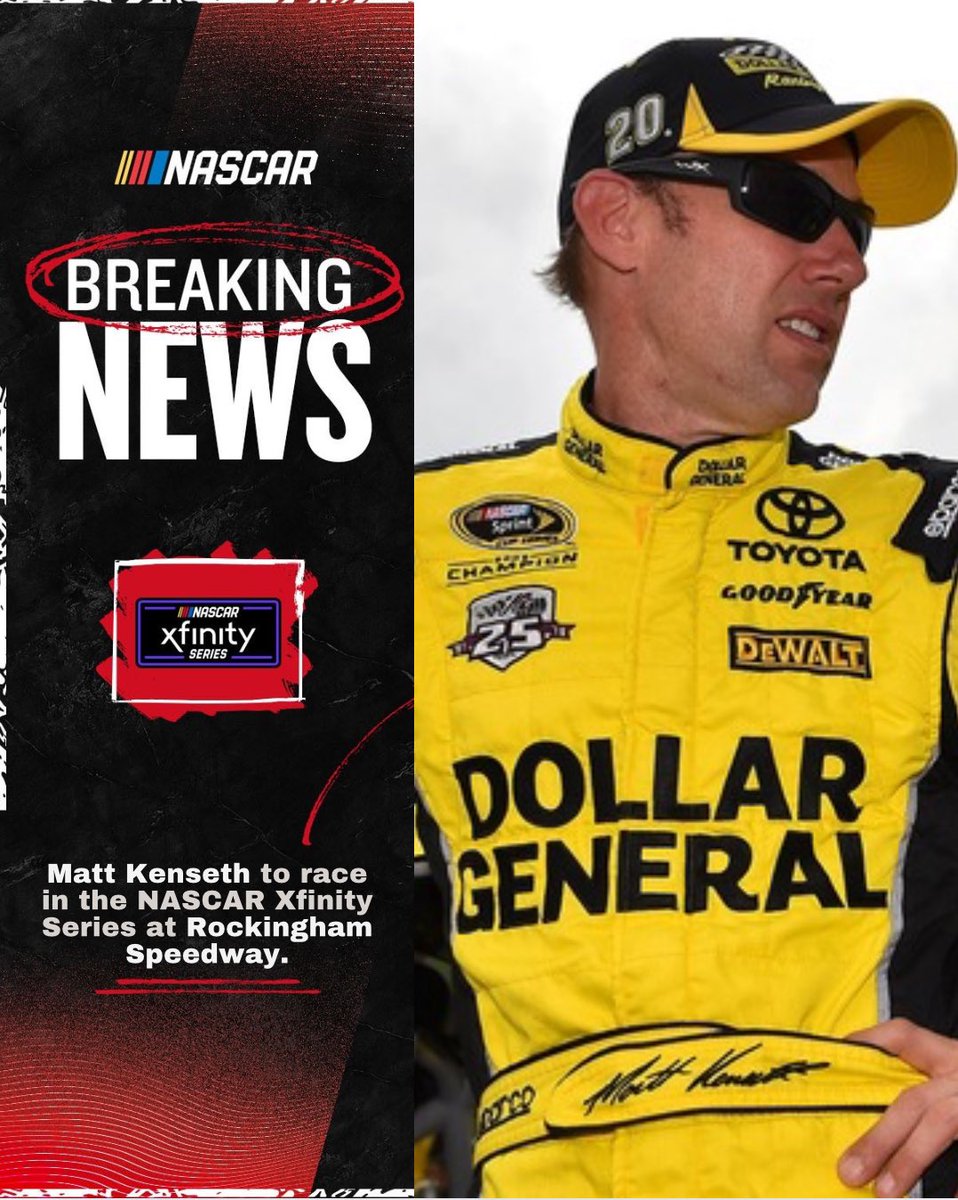 NEWS: He's back!

<a href="/mattkenseth/">Matt Kenseth</a> will compete in the #XfinitySeries race at <a href="/RockinghamSpeed/">Rockingham Speedway</a> in the No. 9 for <a href="/JRMotorsports/">JR Motorsports</a>.