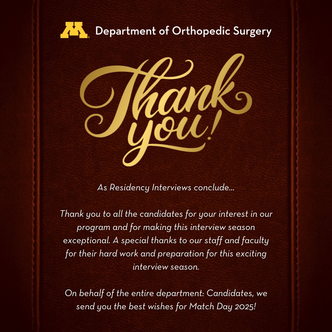 A thank you message from the Department of Orthopedic Surgery.