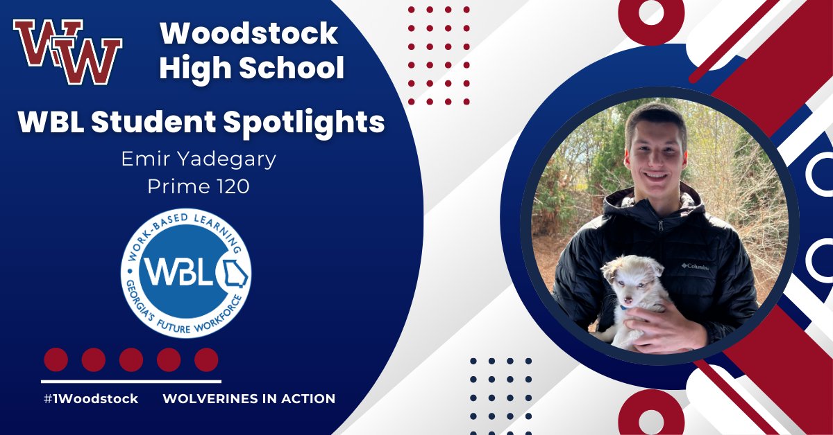 The WBL Student Spotlight is Emir Yadegary!  Emir has been in WBL for 2 years and does an amazing job at Prime 120 in Downtown Woodstock! Congratulations Emir! #1Woodstock #Wolverines@work #WHSWBL