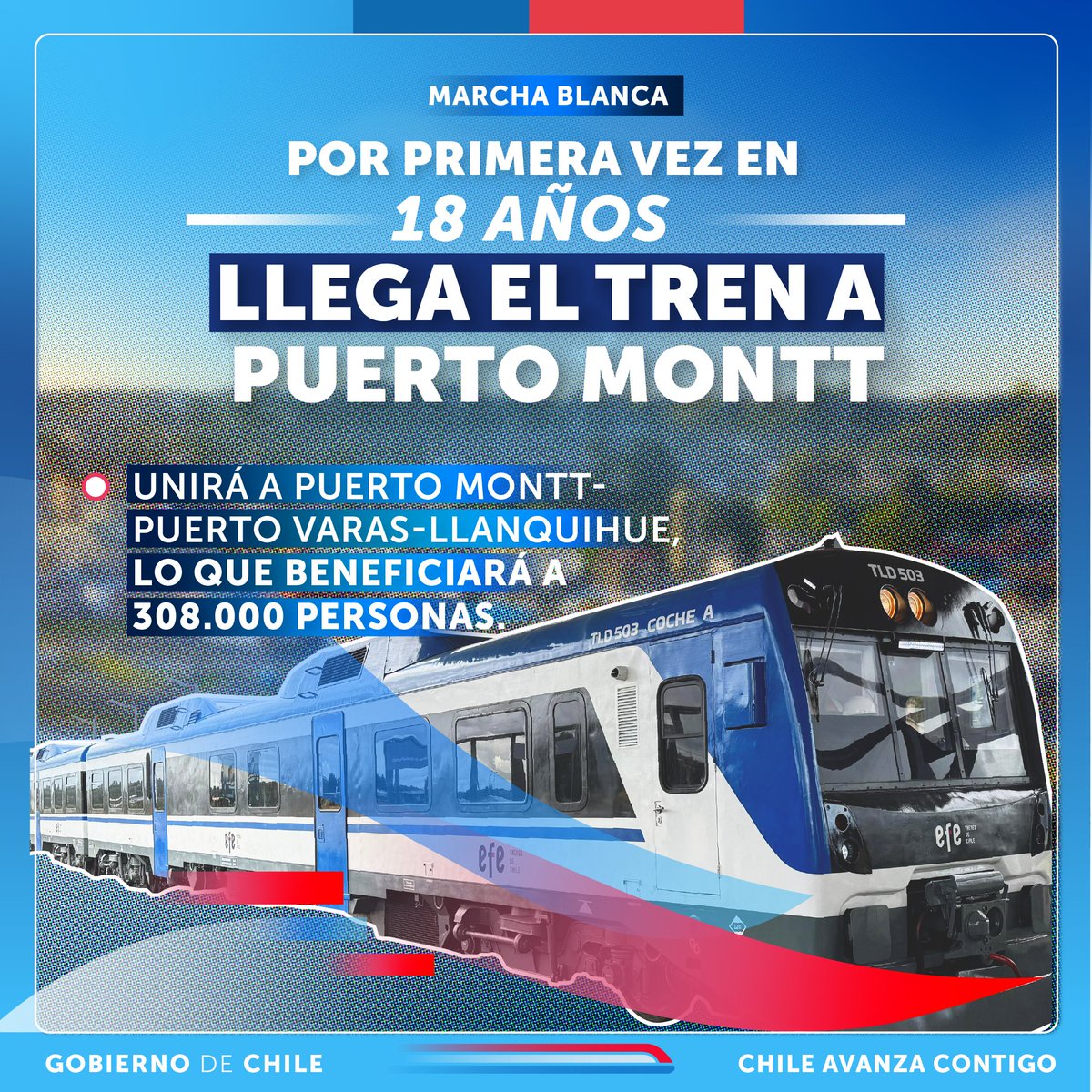 Comenzó la marcha blanca del recorrido completo del servicio ferriviario que conectará a los habitantes de Puerto Montt, Alerce, Puerto Varas y Llanquihue en un trayecto total de sólo 37 minutos 🙌🏼 

🚊 En marzo estará funcionando para todos los pasajeros.