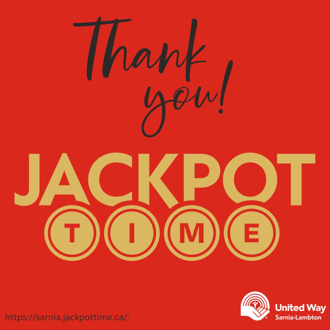 The United Way of Sarnia-Lambton would like to say Thank You to Jackpot Time Sarnia for helping us fund 29 human care programs and services for those in need in Lambton County!