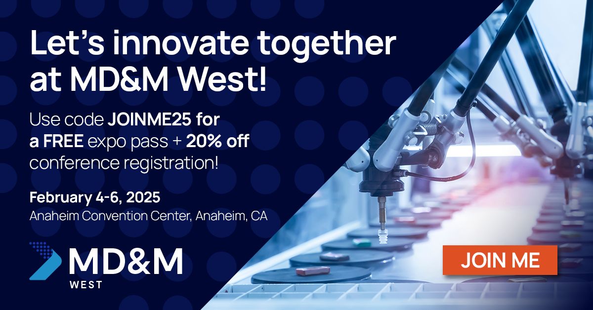The ACCEDE team is excited to attend MD&amp;M West in #California at the #AnaheimConventionCenter from February 4-6.

Use code JOINME25 for a FREE Expo Pass.

Let us know if you’ll be there!

Register here: lnkd.in/gJ2Hs_QS

#MoldBuildingExcellence #MadeInTheUSA #MedTech