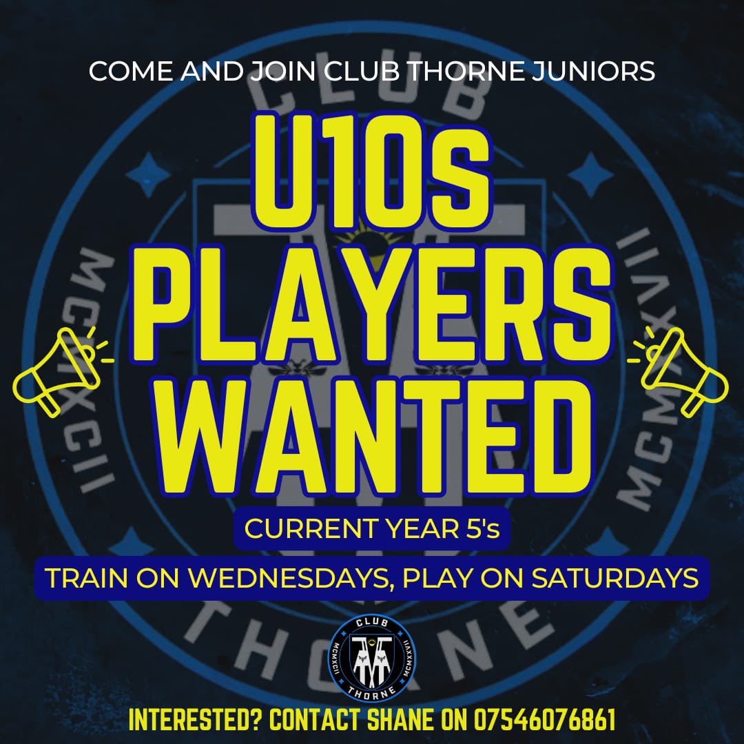 Our U10s are on the look out for TWO new players to join there team!

Training on Wednesdays with games on Saturdays. The current U10s are year 5s in school.

If you are interested please contact Shane on 07546076861 🔵⚫️