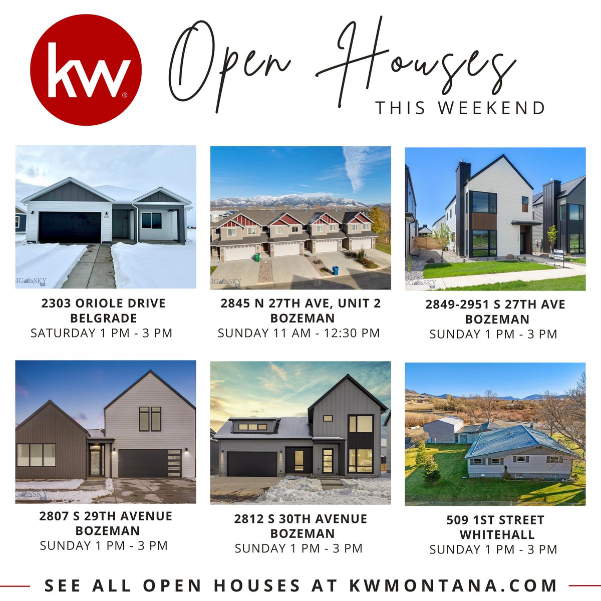 kwbozeman's tweet image. ❄️🏡 Weekend plans? Don’t miss checking out these OPEN HOUSES! 🔑 We can&apos;t wait to show you around! #weekendsareforopenhouseses #staywarmandtourhouses #openhouses

#kellerwilliams #kellerwilliamsmontana #kwmontana #kellerwilliamsmontanarealty #kwbozeman #gallatinvalleyrealestate