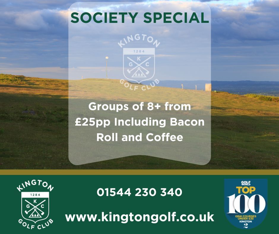 There's still time! 

Our special rate for 8+ golfers is £25pp for 18 holes, coffee and bacon rolls on arrival.  Valid until 31st March 2025.

To book, call 01544 230340 ext 1 or email: pro@kingtongolf.co.uk

#herefordshire #midlands #golf #golfuk #kington #golfdeal #societygolf