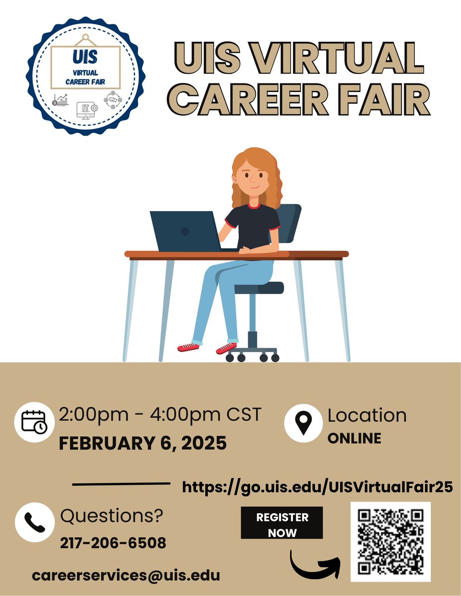 Attention all students!

UIS is hosting a virtual career fair on February 6th. This is to notably connect online students (and all students) with employers. 

Register by scanning the QR code below!

For more information -
Call: 217-206-6508
Email: careerservices@uis.edu