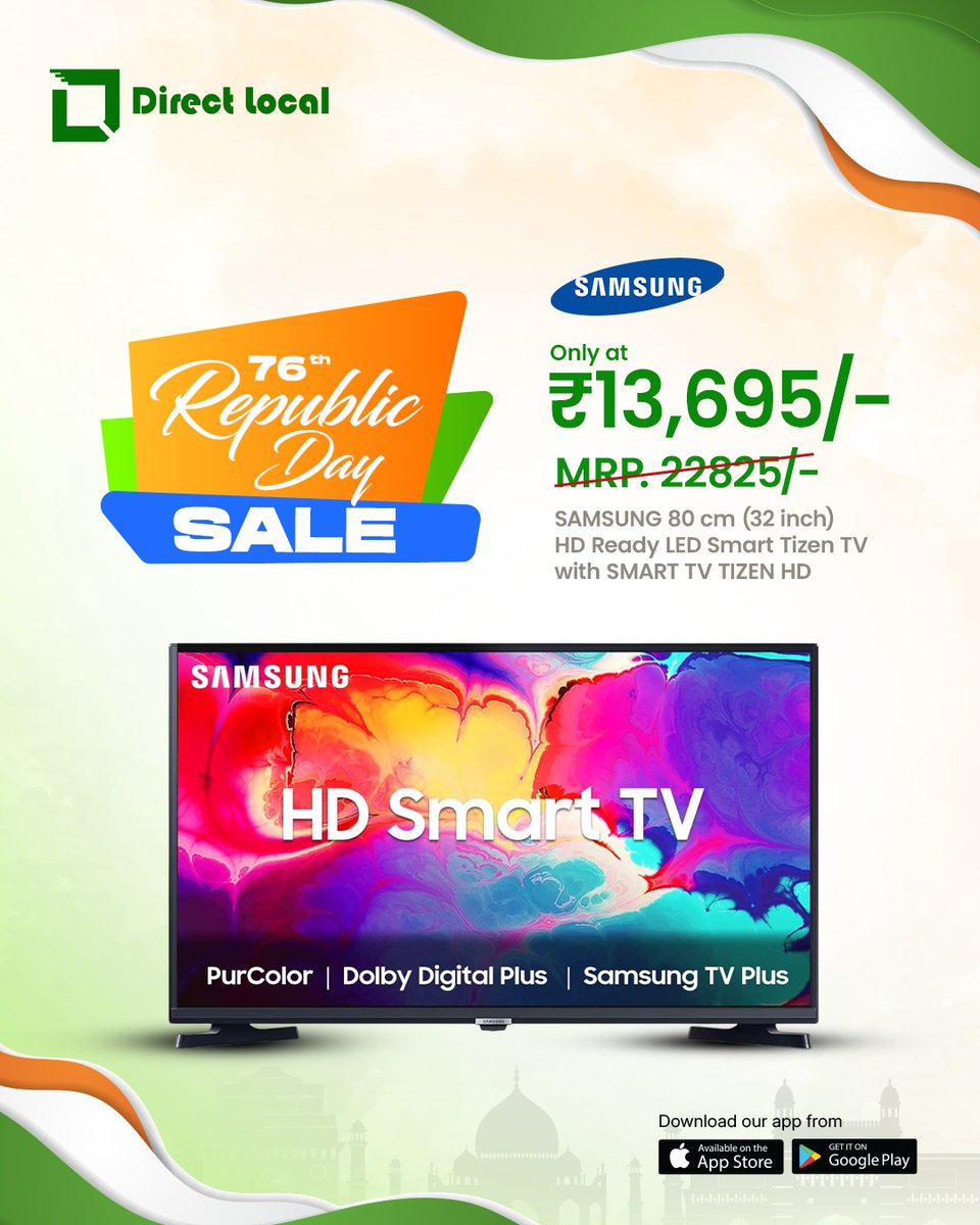directlocalnow's tweet photo. 🇮🇳 76th Republic Day Sale! 🎉
Deals on IFB Microwave, BOAT Speaker, Samsung Smart TV &amp; Voltas Washing Machine!

📲 Download Direct Local &amp; grab the best offers now!

#RepublicDaySale #ChandigarhDeals #DirectLocal #76thRepublicDay #ChandigarhDiaries #ProudToBeIndian https://t.co/jhsBYqSkLG