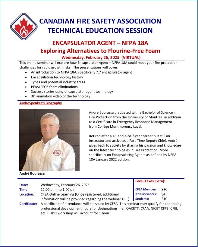 📢 CFSA Online Tech Session: Kick-Off 2025 with Andre Bourassa!

Join us for CFSA's first online tech session of the year, featuring the incredible Andre Bourassa! 🚀 
Register now to secure your spot for this amazing session. 

canadianfiresafety.com/events/2025/02…