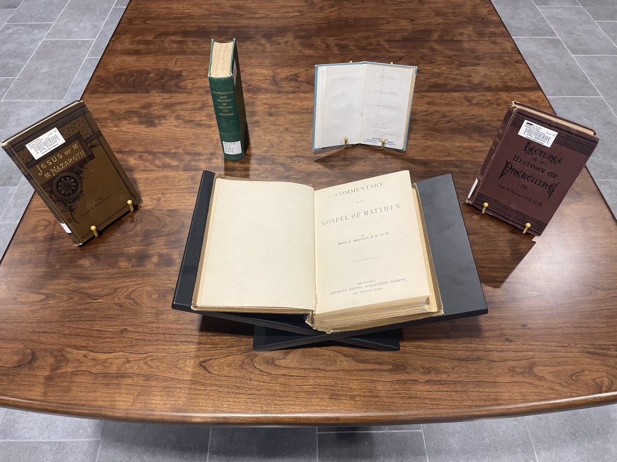 In honor of Broadus’ birthday, here are a few of his works!

Included are:

His Commentary on Matthew

“Jesus of Nazareth”

“On the Preparation and Delivery of Sermons”

“A Catechism of Bible Teaching”

“The History of Preaching”

<a href="/SBTSLibrary/">SBTS Library</a> is home to some wonderful treasures!