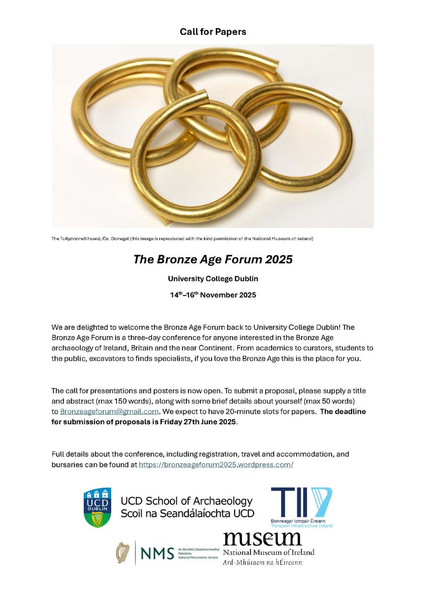 UCD Archaeology, Dublin (@ucdarchaeology) on Twitter photo We are delighted to announce that the Bronze Age Forum will be hosted by <a href="/ucdarchaeology/">UCD Archaeology, Dublin</a>, 14-16 Nov 2025, with kind support of <a href="/NationalMons/">National Monuments Service</a>, <a href="/TIINews/">TII</a> and <a href="/NMIreland/">National Museum of Ireland</a> . For info see bronzeageforum2025.wordpress.com
<a href="/ucddublin/">University College Dublin</a> <a href="/IAIarchaeo/">Institute of Archaeologists of Ireland (IAI)</a> <a href="/UCDArchSoc/">UCD Archaeology Society</a> <a href="/ucdsocscilaw/">UCD Social Sciences</a> We are delighted to announce that the Bronze Age Forum will be hosted by <a href="/ucdarchaeology/">UCD Archaeology, Dublin</a>, 14-16 Nov 2025, with kind support of <a href="/NationalMons/">National Monuments Service</a>, <a href="/TIINews/">TII</a> and <a href="/NMIreland/">National Museum of Ireland</a> . For info see bronzeageforum2025.wordpress.com
<a href="/ucddublin/">University College Dublin</a> <a href="/IAIarchaeo/">Institute of Archaeologists of Ireland (IAI)</a> <a href="/UCDArchSoc/">UCD Archaeology Society</a> <a href="/ucdsocscilaw/">UCD Social Sciences</a>