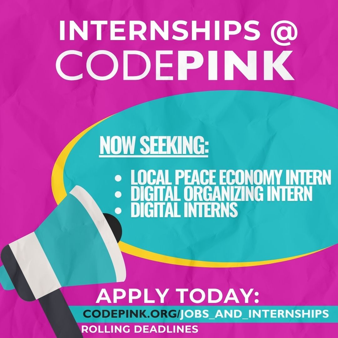codepink's tweet photo. NEW INTERNSHIPS OPEN @ CODEPINK! 💗 ✌️ 

We're seeking:
• Digital Interns
• Local Peace Economy Intern
• Digital Organizing Intern

Learn more &amp; apply:
https://t.co/b0eaRooZ1s https://t.co/bgRIj2R9o7