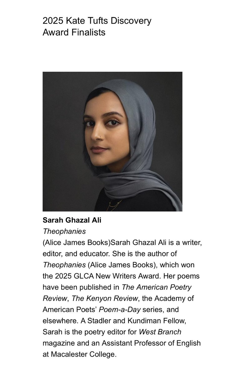 some bewildering news…Theophanies is a finalist for the Kate Tufts Discovery Award 🪷

again but more hysterical: FINALIST!! for KATE TUFTS!! AHHHHHHH

⁉️🤯🔮😭🤸🏾‍♀️ congrats to the other finalists whose books are just STUNNING. what lucky company. 

arts.cgu.edu/tufts-poetry-a…