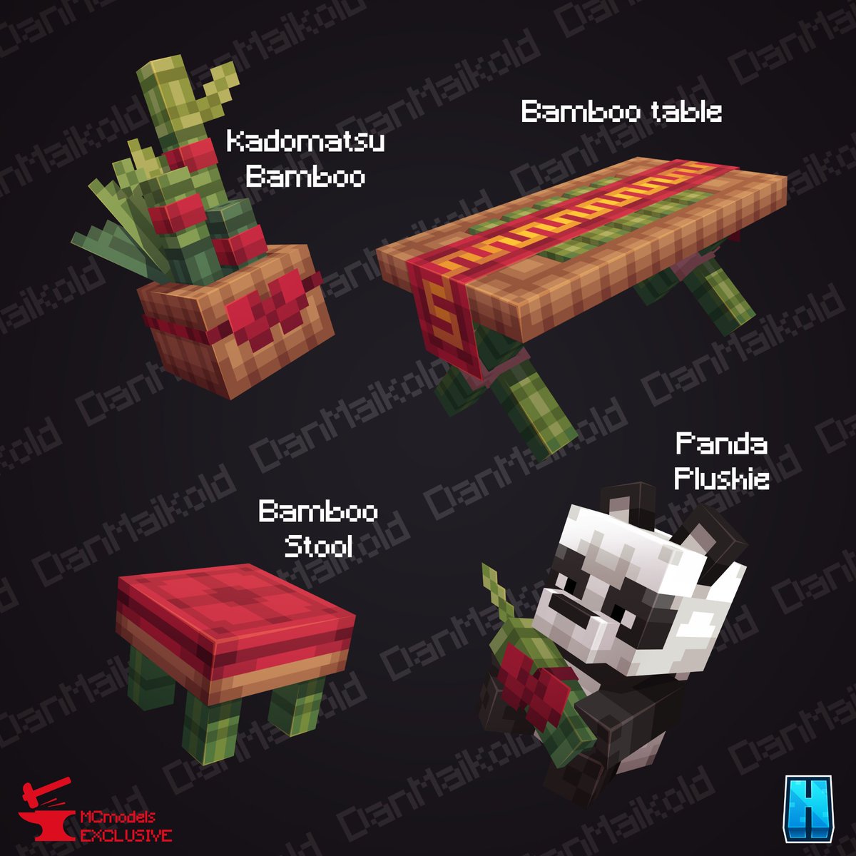 Lunar New Year furniture...
Bamboo furniture and decorations ^^/

#cmlcreators #minecraft #Minecraftmodel #Blockbench #Pixelart #minecraftart #MinecraftMania #pixelart
