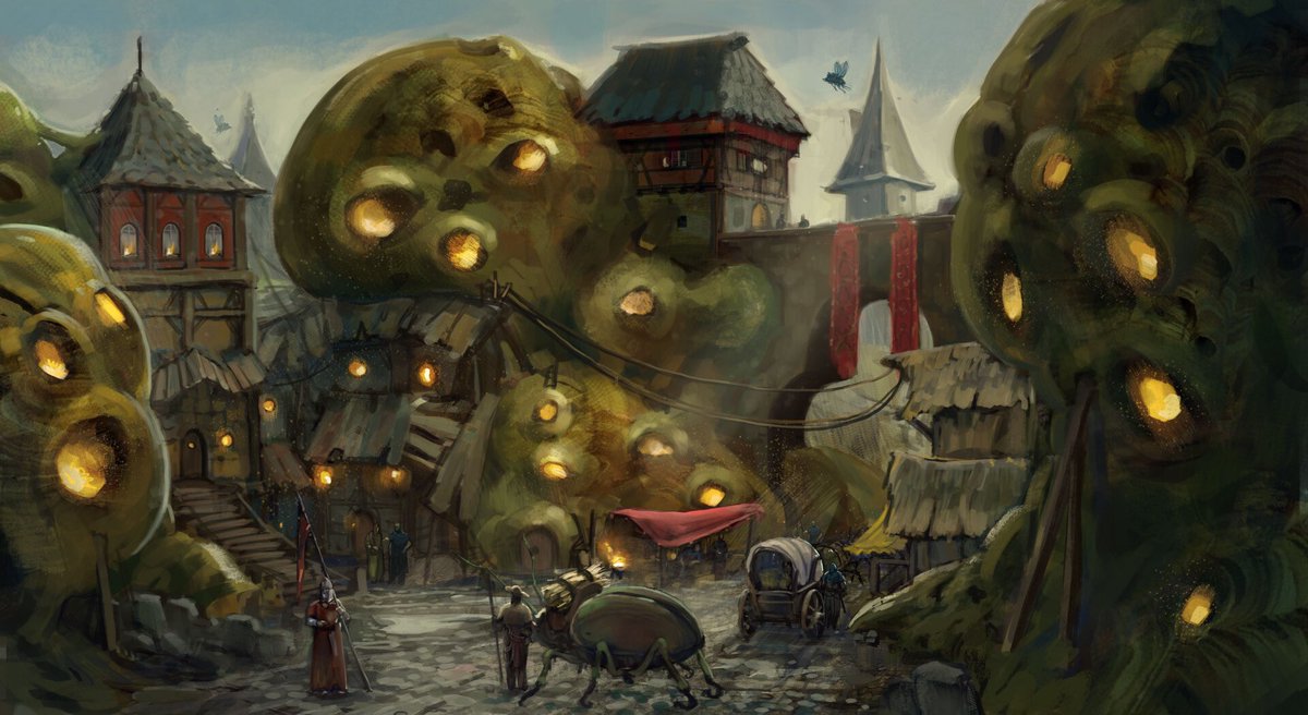 EskoArts's tweet photo. Slowly building on my medieval bug world. Really having fun flushing it out and designing the different aspects of the world. Lots more to come ! 
#art #conceptart #vidoegames #digitalart #digitalpainting https://t.co/pzhHhj7k3z