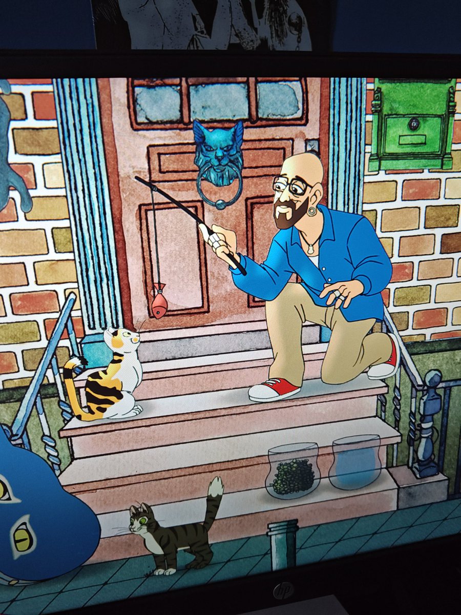 PSVGKevin's tweet photo. Playing @StarsInTheTrash by @valhallacats for review on @GamesReviewscom came across this very cool Easter egg of @JacksonGalaxy lol https://t.co/zsZc6KuIpu