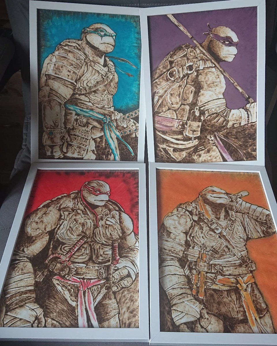 TMNT PICES BURNED ON WATER COLOUR PAPER THEN PAINTED