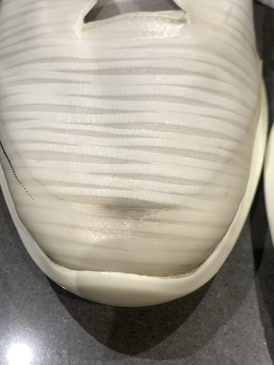 SarahBakerRoo's tweet photo. @CalvinKlein I bought these gold shoes for my husband. He’s worn them 4 times and part of the shoe is coming away already, and dirt gets trapped behind the plastic. I’m so disappointed in the quality of these. I’d have expected more. These pics are after they have been cleaned! https://t.co/JAQLrsbHRH