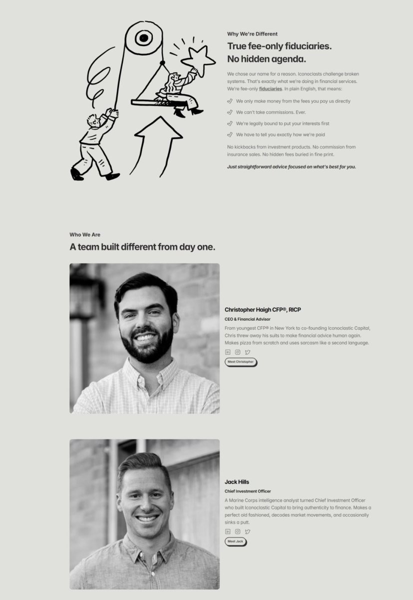 slices_design's tweet photo. Just launched a new website for Christopher Haigh CFP®& Iconoclastic Capital Management LLC.

We stripped away the usual financial jargon and stock photos to create something that matches their direct, no-BS approach.

Nothing beats clean design and a clear message (and awesome illustrations)!