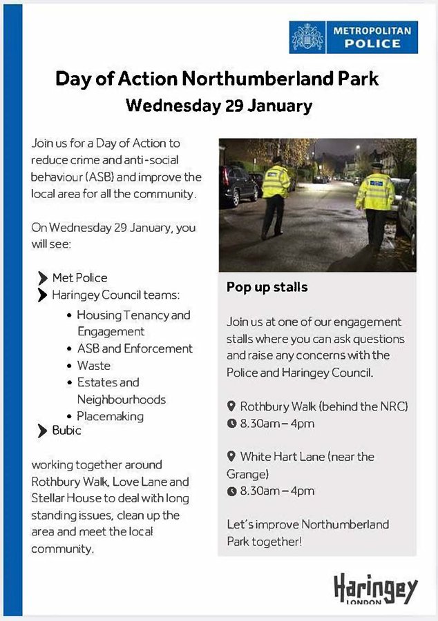 haringeycouncil's tweet photo. #NorthumberlandPark &amp; #BruceCastle residents can raise any local issues with our staff &amp; the police during a dedicated Day of Action on Wednesday (29 January).

@ajdao: "Together, we can build an even better, cleaner &amp; safer Haringey for us all to enjoy."

https://t.co/gS6W9yhOC1 https://t.co/9fO0WUY7on