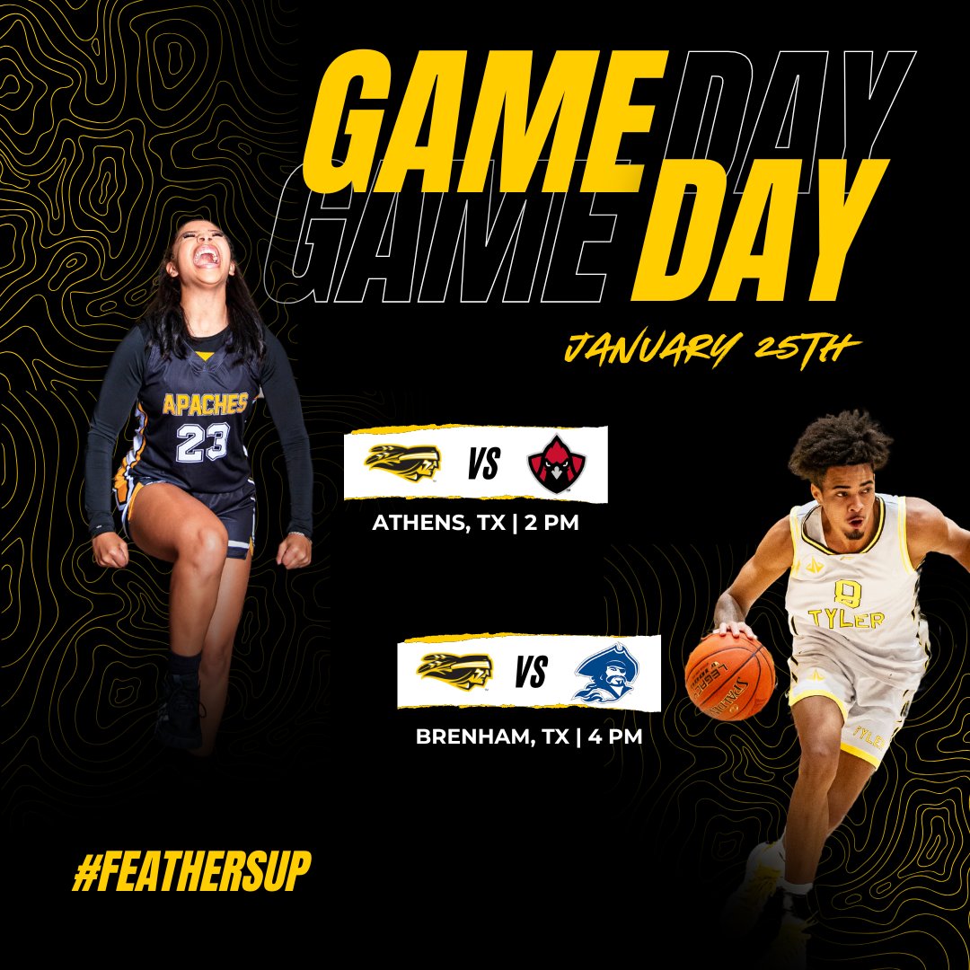 Tyler Junior College Athletics (@apacheathletics) on Twitter photo 𝑨𝒑𝒂𝒄𝒉𝒆𝒔 𝒐𝒏 𝒕𝒉𝒆 𝒓𝒐𝒂𝒅…
📍 WBB v. TVCC | 2 PM
📍 MBB v. Blinn | 4 PM
#feathersup | <a href="/TheTJCWBB/">Tyler Junior College WBB</a> | <a href="/Tyler_MBB/">TJC Men's Basketball</a> 𝑨𝒑𝒂𝒄𝒉𝒆𝒔 𝒐𝒏 𝒕𝒉𝒆 𝒓𝒐𝒂𝒅…
📍 WBB v. TVCC | 2 PM
📍 MBB v. Blinn | 4 PM
#feathersup | <a href="/TheTJCWBB/">Tyler Junior College WBB</a> | <a href="/Tyler_MBB/">TJC Men's Basketball</a>