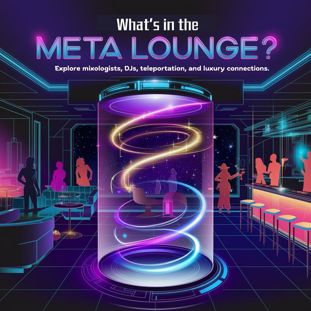 MetaloungeNFT's tweet photo. ✨ Step into the future of social connection and entertainment! From mixologists crafting unique drinks to teleportation into limitless experiences, the Meta Lounge is where innovation meets luxury. 🍷💫 Are you ready to explore?

#MetaLounge #MetaverseLife #NFTCommunity #VirtualReality #ImmersiveExperience #FutureOfEntertainment #MetaverseNightclub #DigitalLuxury