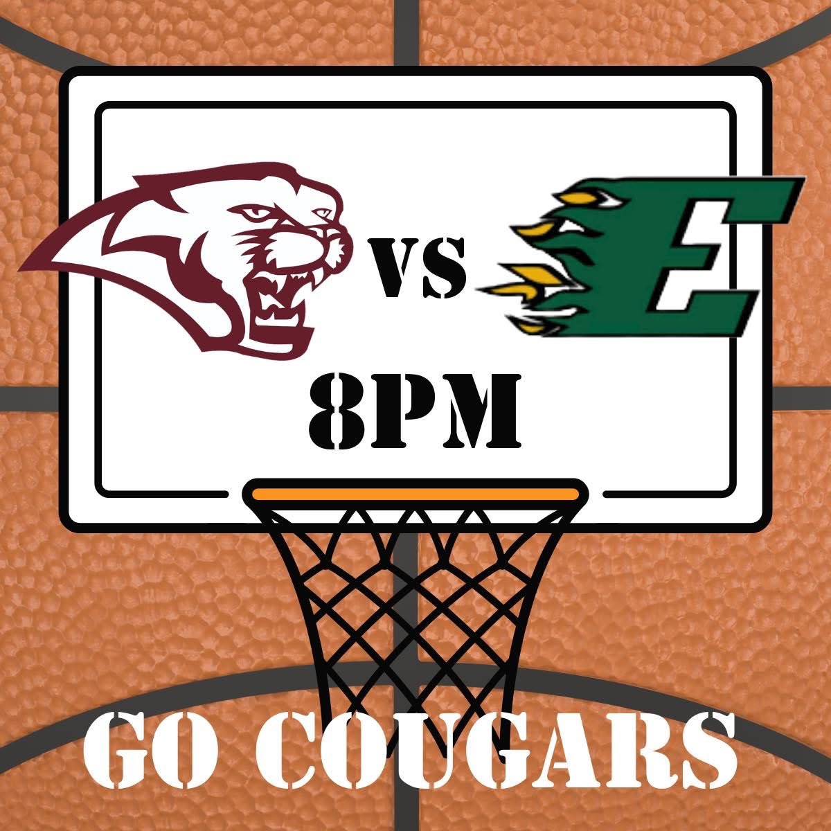 🚨🏀GAME DAY!!🏀🚨

🆚&gt;&gt;Eastside 
🕰️&gt;&gt;JV girls @ 5. Varsity girls @ 6:30. Varsity boys @ 8. 
📍&gt;&gt;Cougar Den
📝&gt;&gt;Conference game. No JV boys game. 

🏀LET’S GO COUGARS!!🏀
