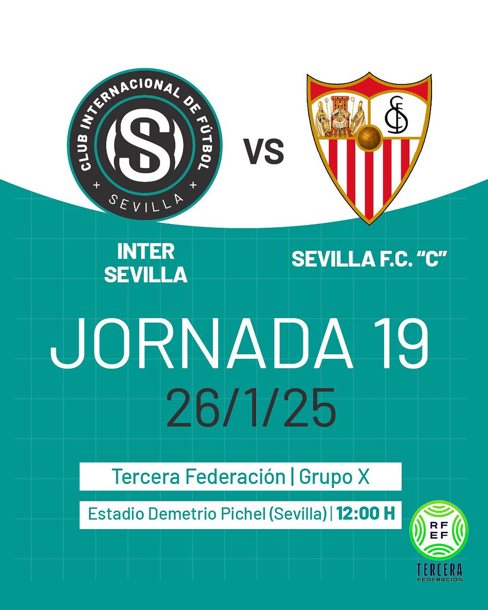 👋 ¡Hola, <a href="/SevillaFC/">Sevilla Fútbol Club</a> !

⚔️ Este domingo os recibiremos en nuestra nueva casa, feudo del <a href="/CanteraSRB/">San Roque Balompié Cantera</a> 💪

🫂 ¡Os esperamos a todos!

#InterSevilla #TerceraFederación #EsenciaSevilla