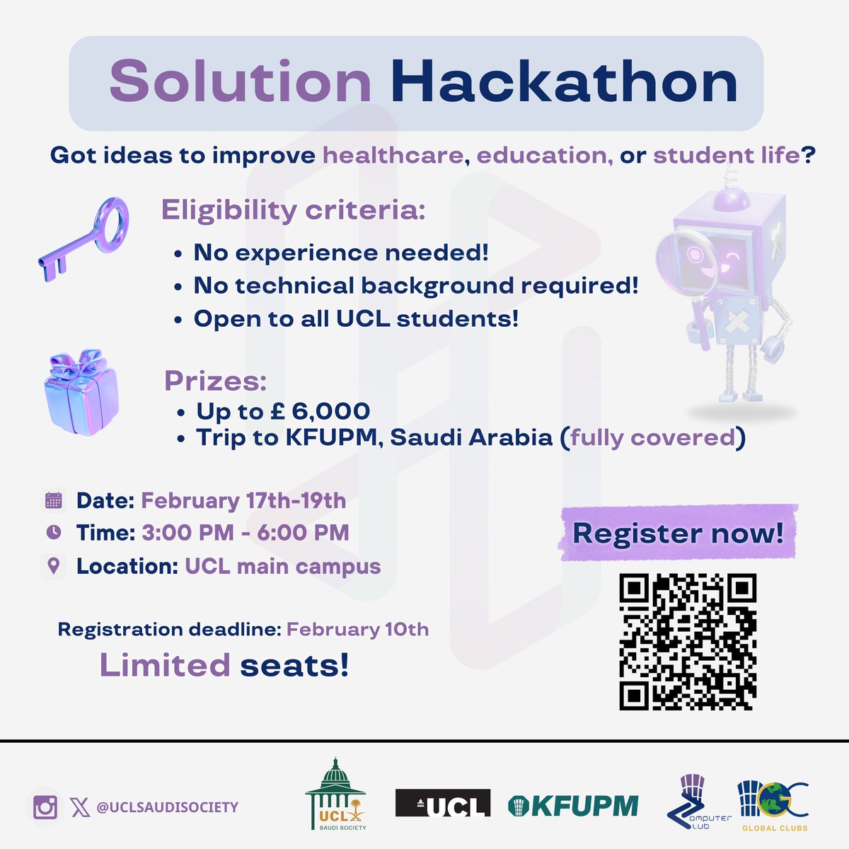 Don’t miss out on this incredible opportunity! 🤩

No experience or special skills needed—just your passion and creativity! 🚀🌟

No team? No problem—we’ve got you covered! 😉

OPEN TO ALL UCL STUDENTS!

Register now!
r2vznkgimiz.typeform.com/to/GbPHl8IR