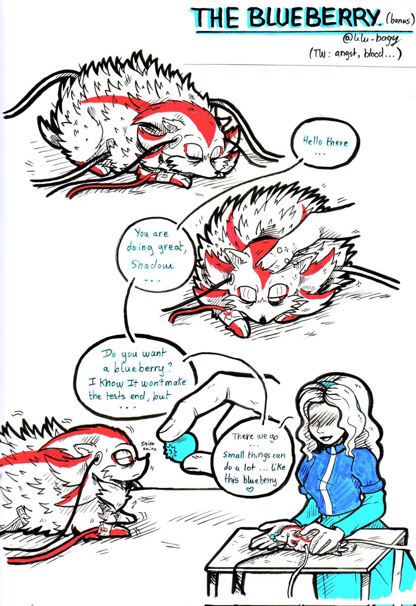 Lilu_bagy's tweet photo. THE BLUEBERRY (bonus) - Sonic / Sonadow Comic
⚠️ [TW : animal testing, blood, angst] ⚠️

Now you know why he likes Blueberries :(

#Sonic #SonicTheHedeghog #ShadowTheHedgehog #Shadow #MariaRobotnik #comics #comicsonic #sonicfanart #sonicart #inkart #traditionalart #art #hedgehog https://t.co/h3GuM5bo5b